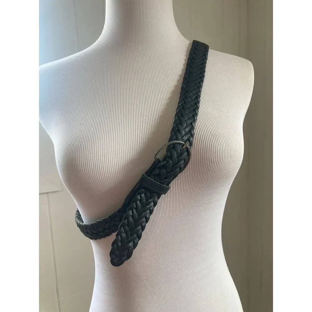 Made in Argentina Black Braided Leather Belt, Size 34